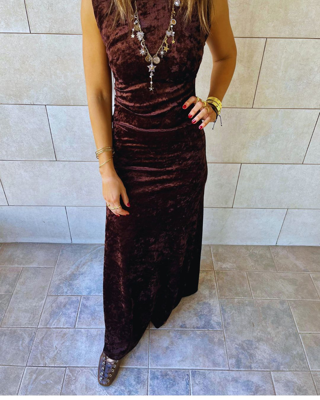 Brown Soft Velvet Dress