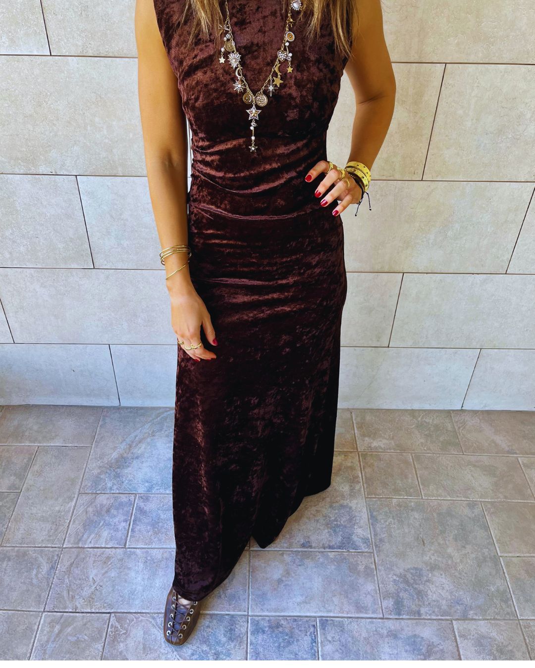 Brown Soft Velvet Dress