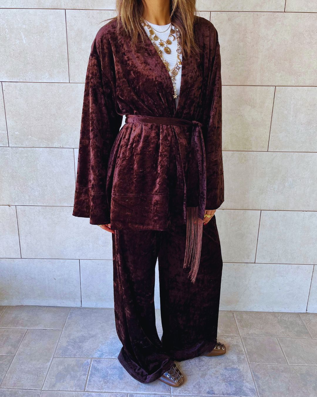 Brown Flowy Velvet Pants