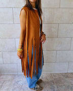 Camel Fringe Me Up Suede Vest