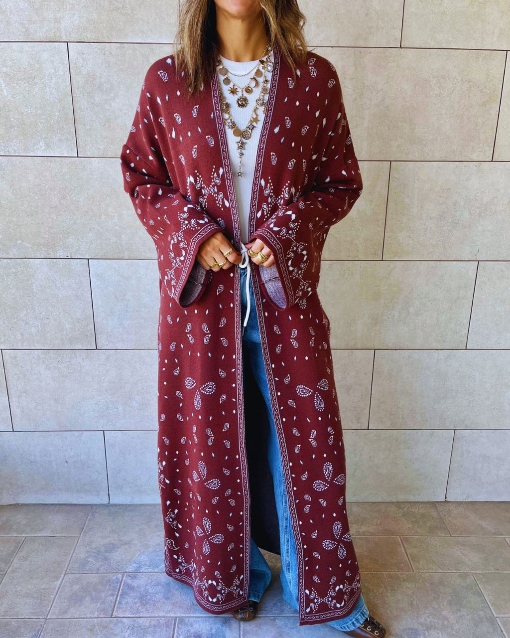 Brown Cult-Favorite Knit Bandana Kimono