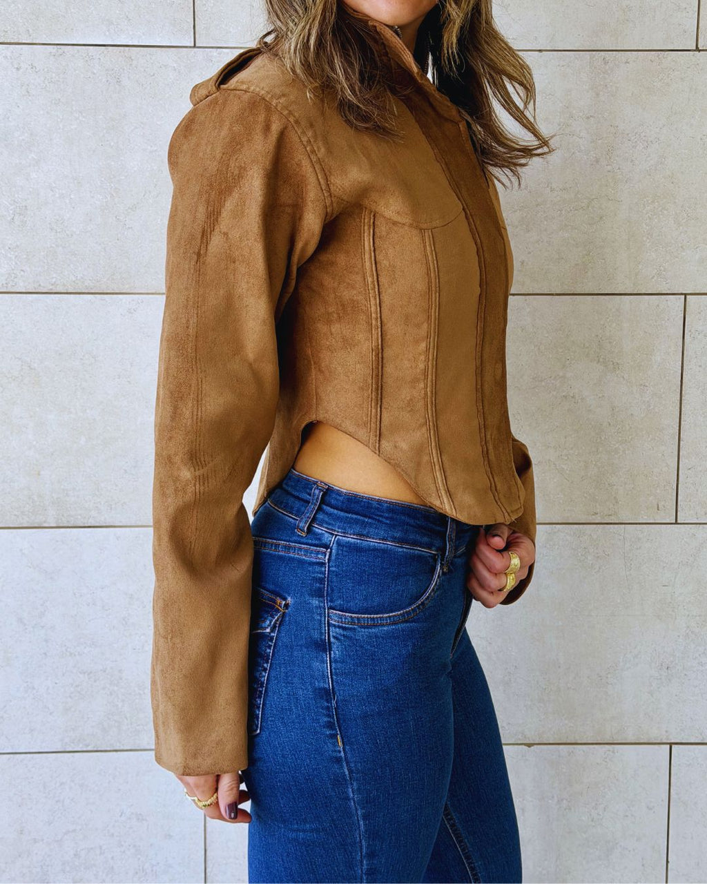 Camel Suede Cropped Jacket