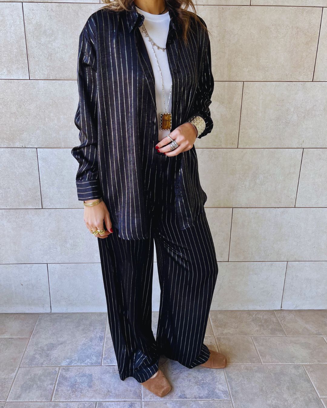 Black Striped Satin Eclipse Set