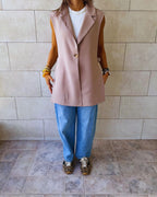 Beige Buckle Side Oversized Vest