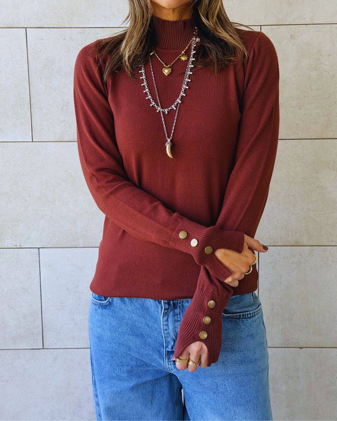 Brown Basic High Neck