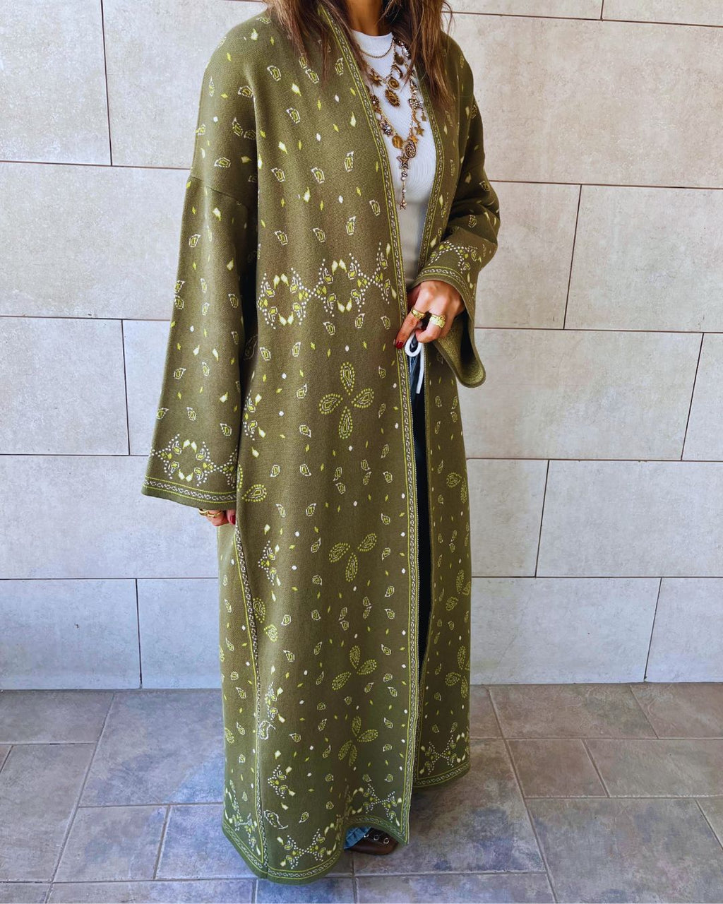 Olive Cult-Favorite Knit Bandana Kimono