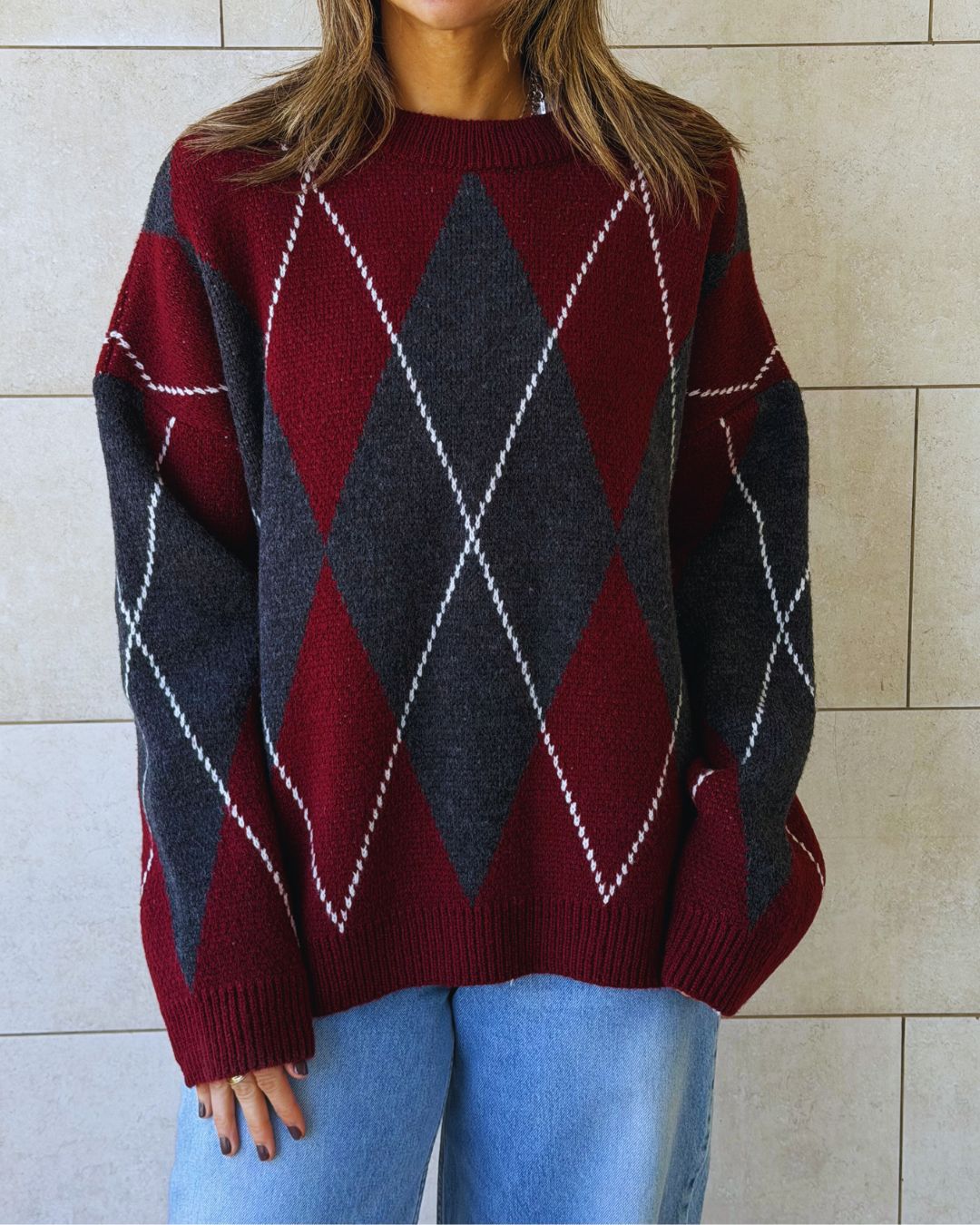 Burgundy Rebel Argyle Knit