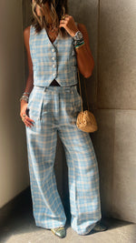 Blue Tweed Print Pants