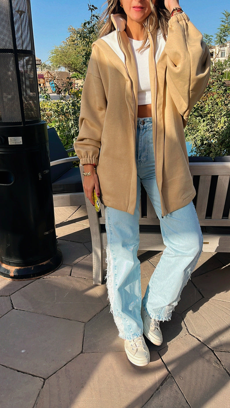 Beige Colorblock Oversized Jacket