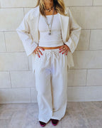 Beige Sloane Rope Linen Blend Pants