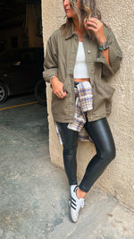 Olive Exaggerated Double Pocket Denim Jacket