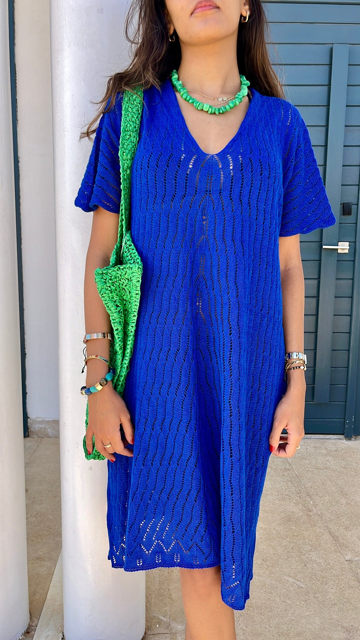 Blue Light Crochet Tee Coverup Dress