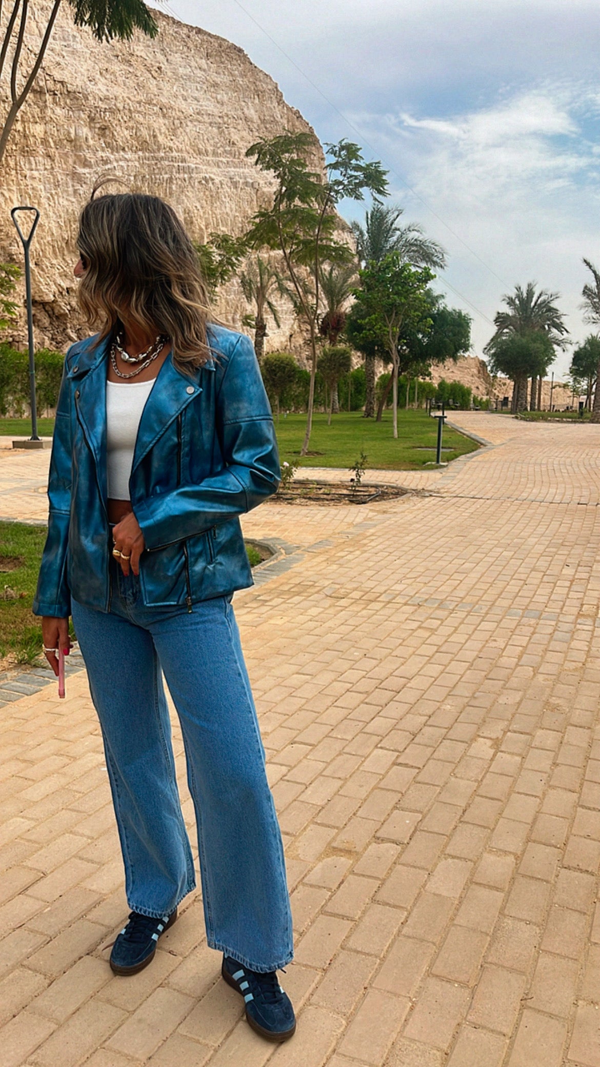 Blue She's Edgy Metallic Leather Jacket – Frillu