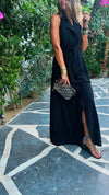 Black Tailored Girl Backless Linen Dress