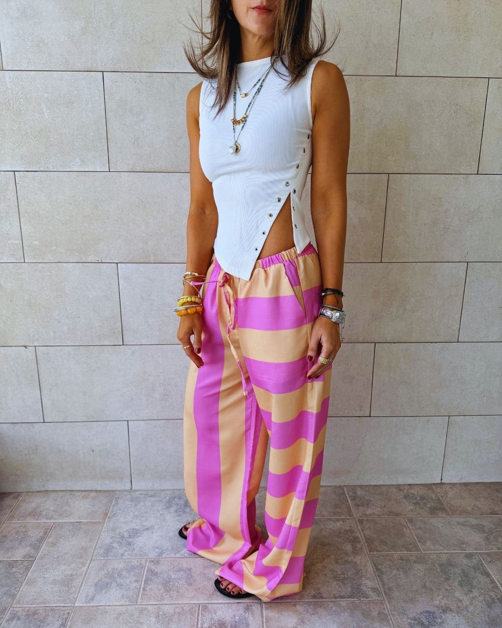 Pink & Orange Striped Colored Pants