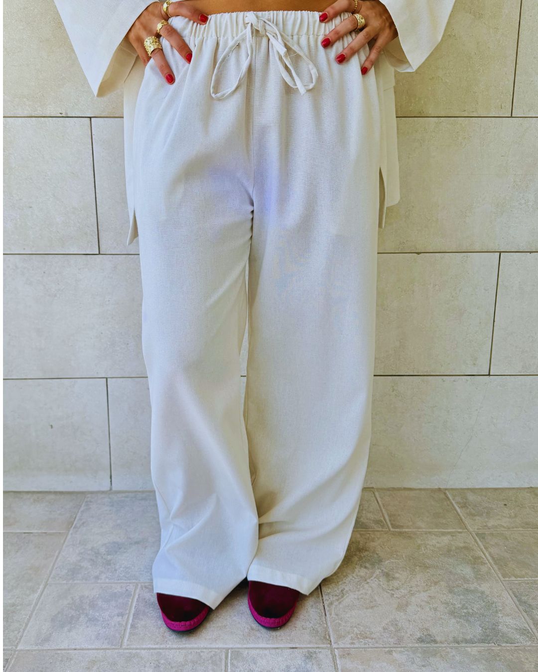 Beige Sloane Rope Linen Blend Pants