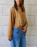 Beige Fringe Me Up Suede Longsleeve