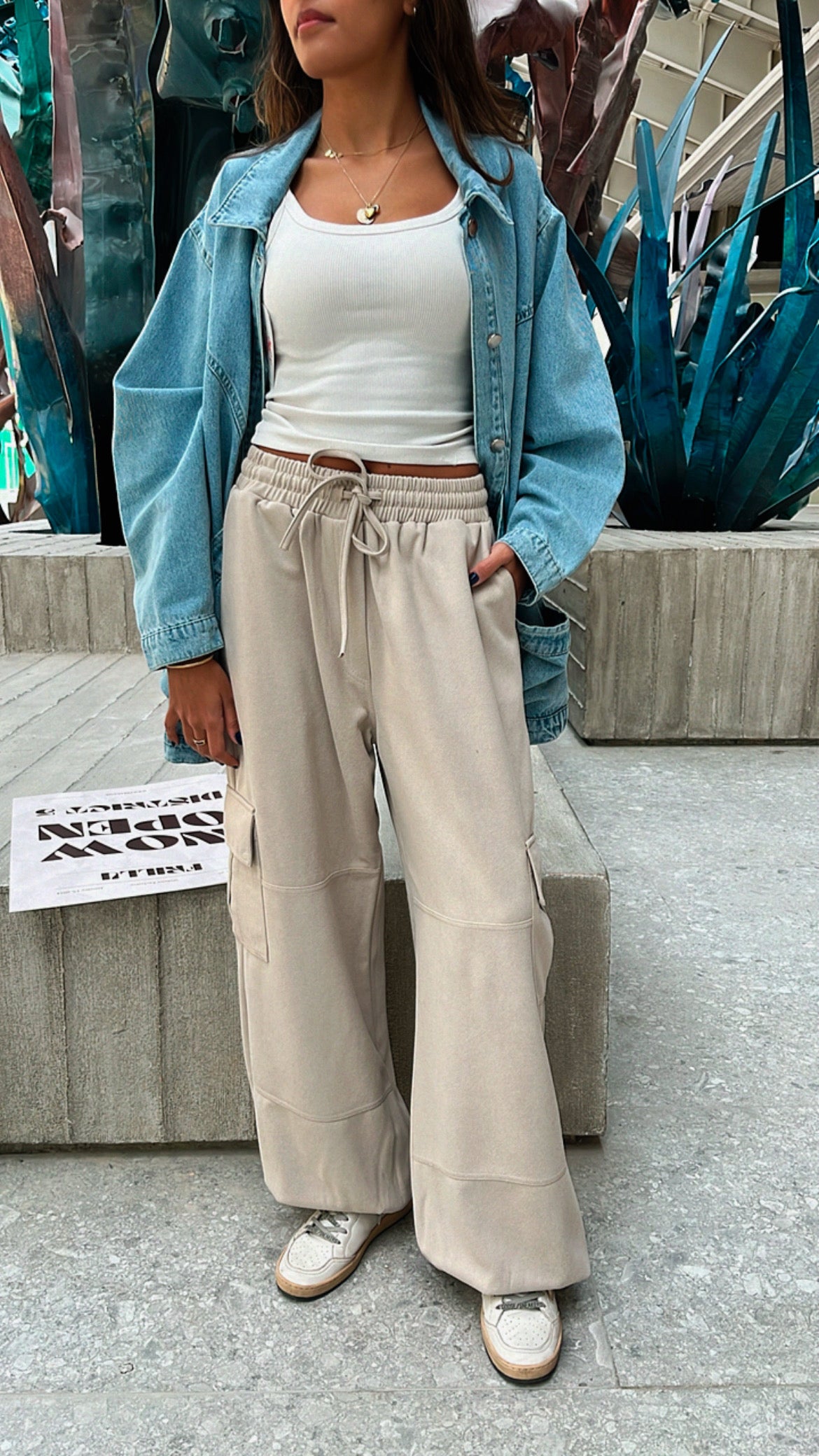 Beige Soft Cargo Pants