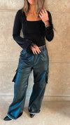 Black Fur Sleeve Top