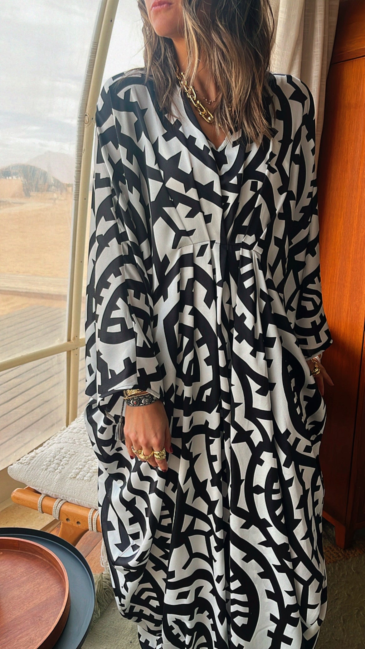 Black Abstract Monochrome Kaftan