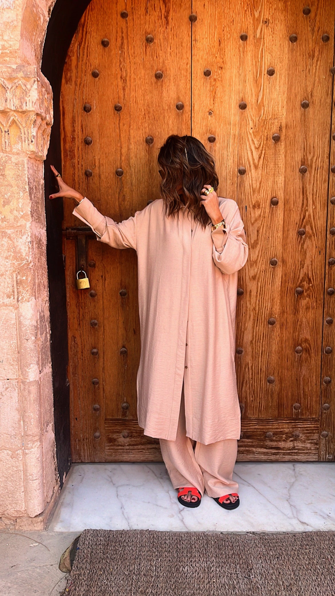 Beige Longline Shirt Set