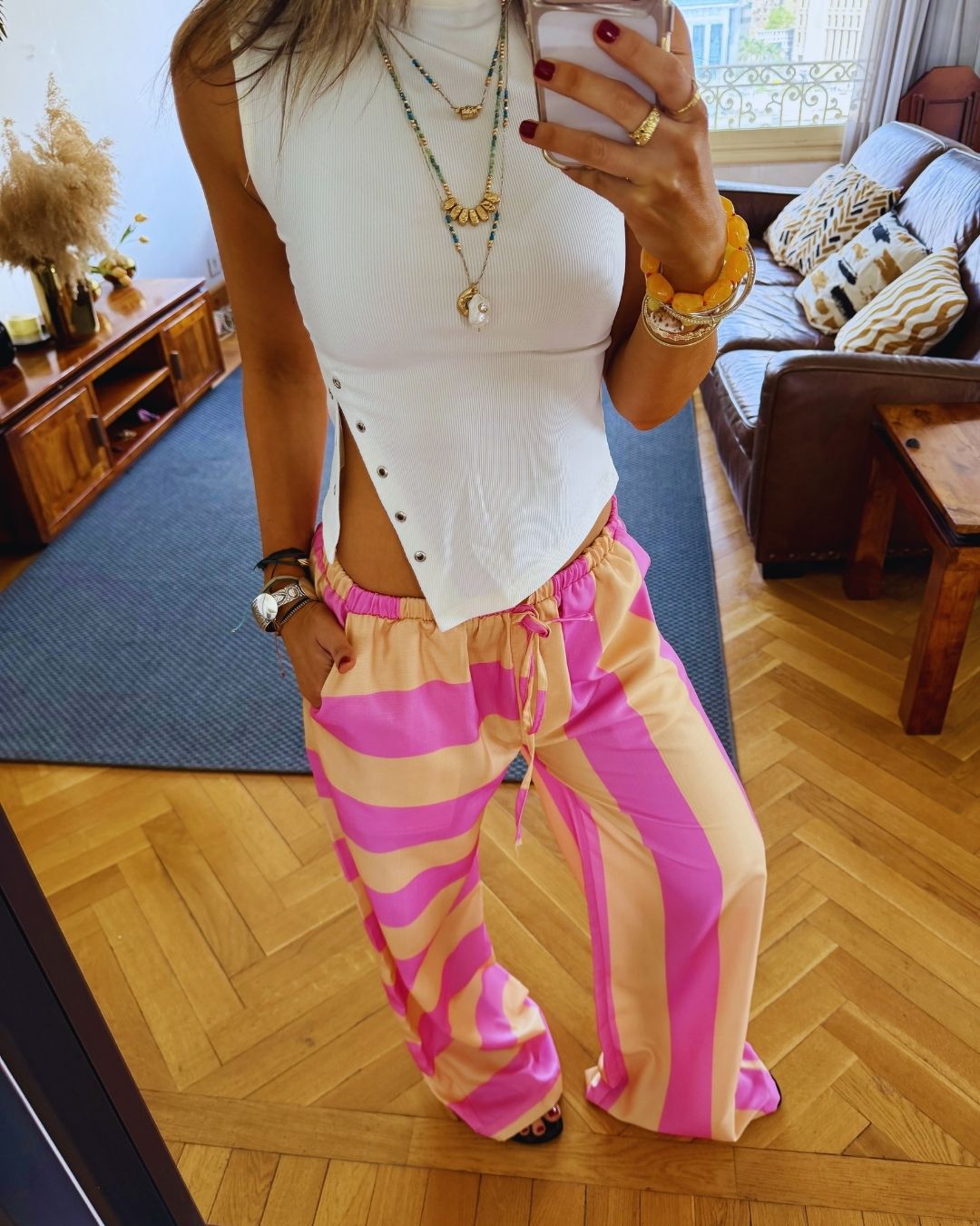 Pink & Orange Striped Colored Pants