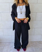 Black Sloane Rope Linen Blend Pants