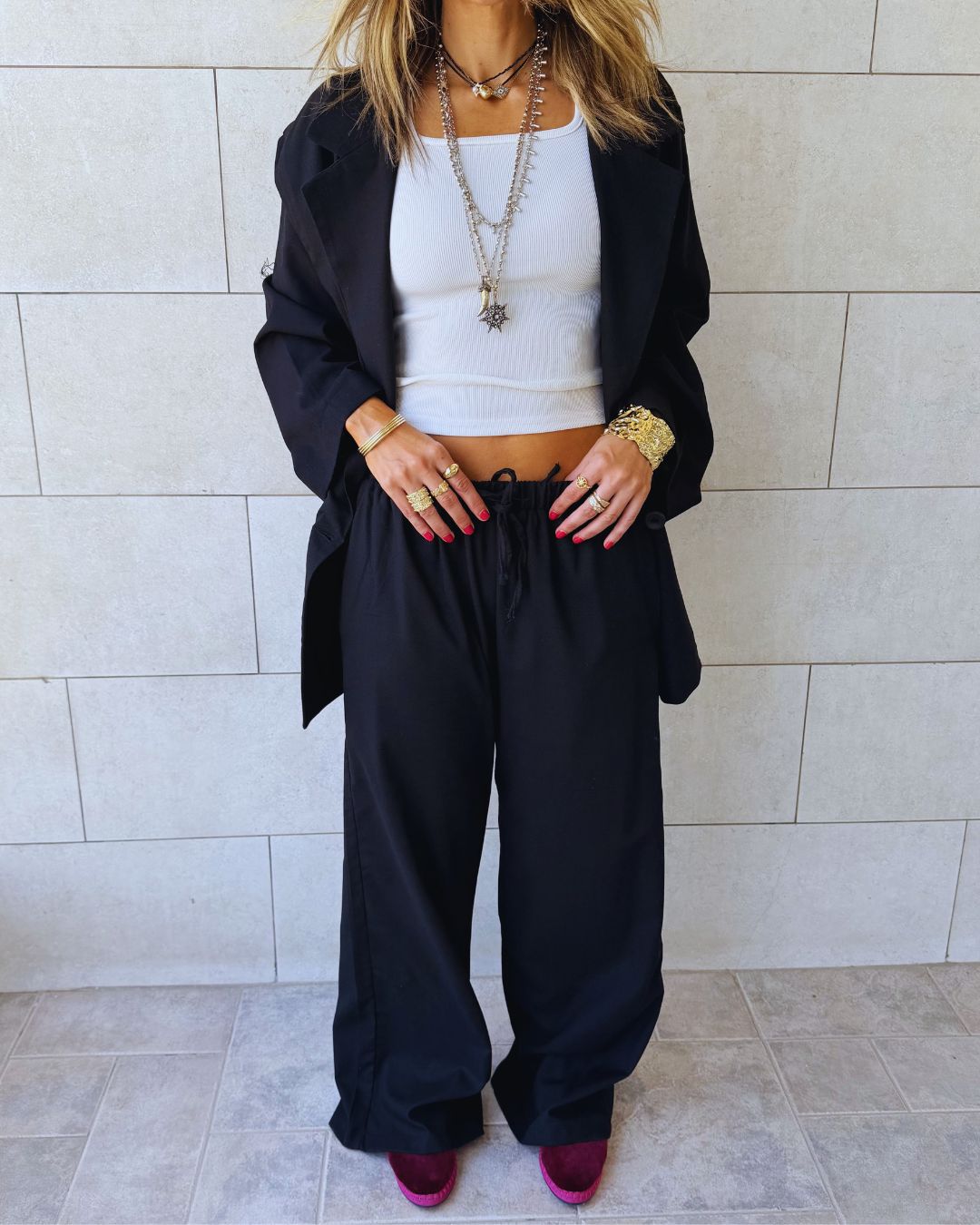 Black Sloane Rope Linen Blend Pants