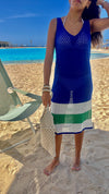 Blue Colorblock Trim Crochet Coverup