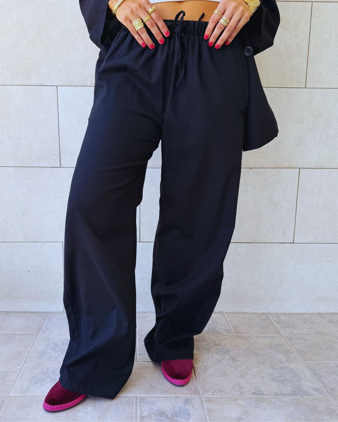 Black Sloane Rope Linen Blend Pants