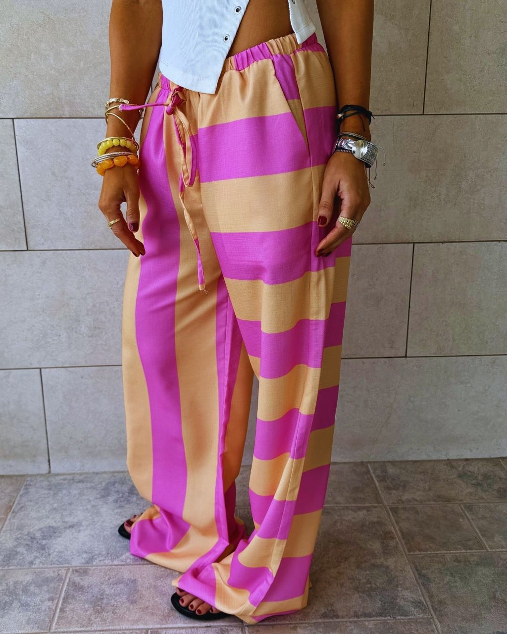 Pink & Orange Striped Colored Pants