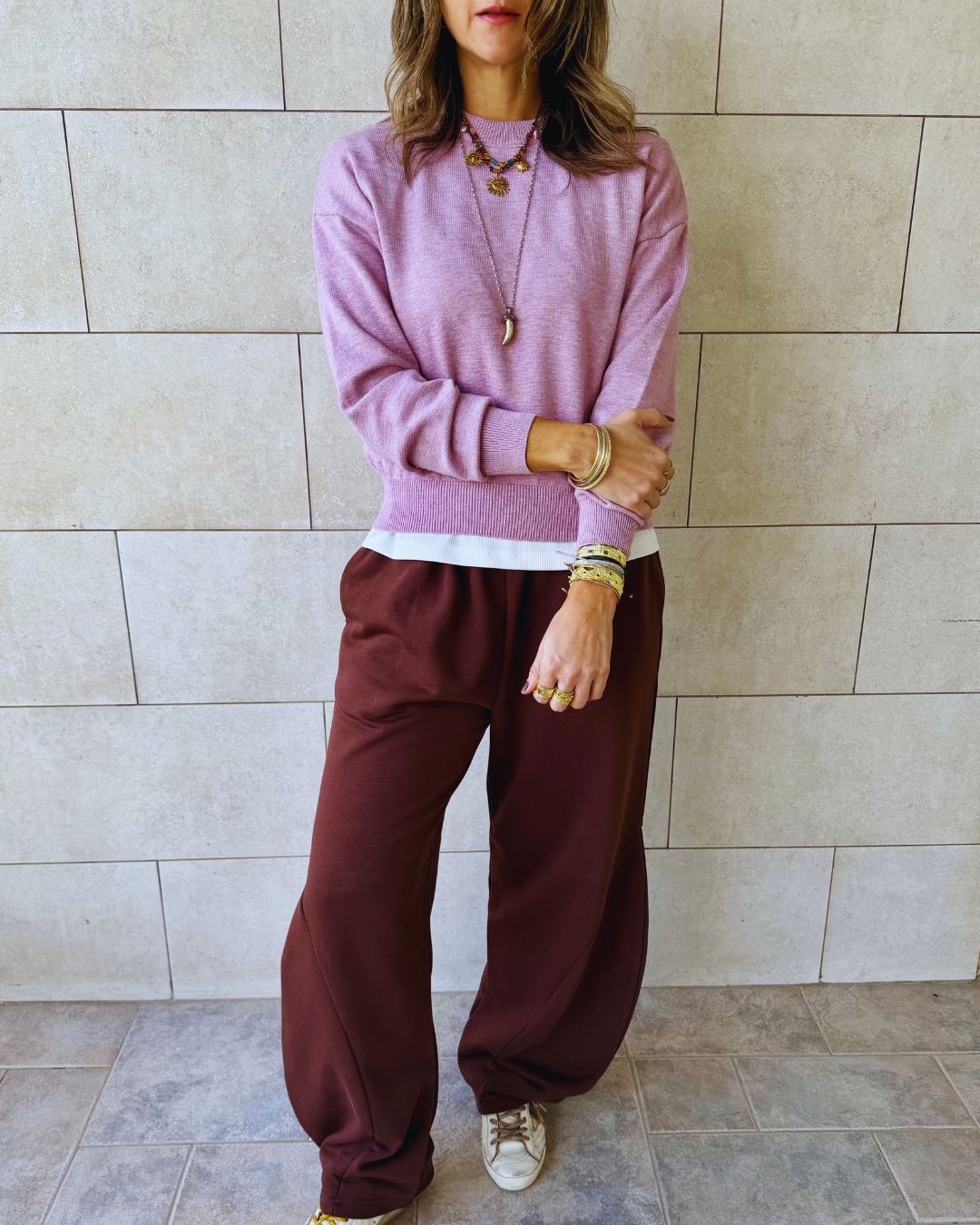 Brown Signature Balloon leg sweatpants