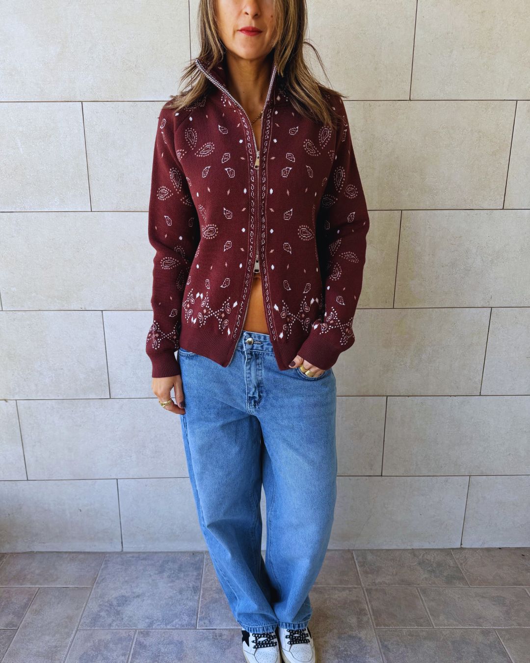 Chocolate Brown Bandana Double Zip Up