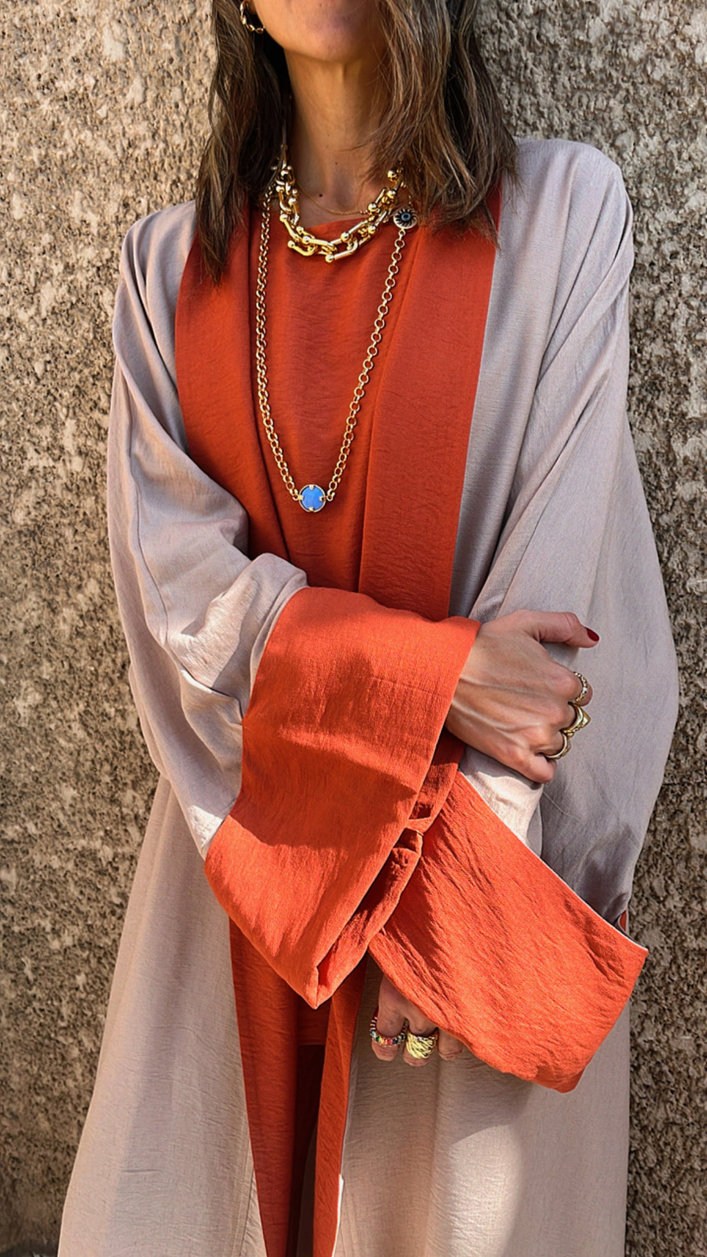 Rust Border Color Kimono