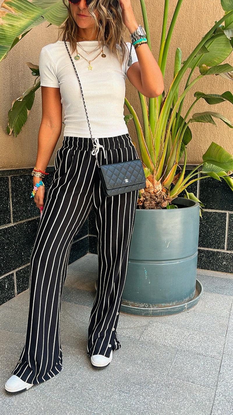 Black Striped Slit Pants