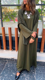 Olive Crew Neck Ribbed Dress