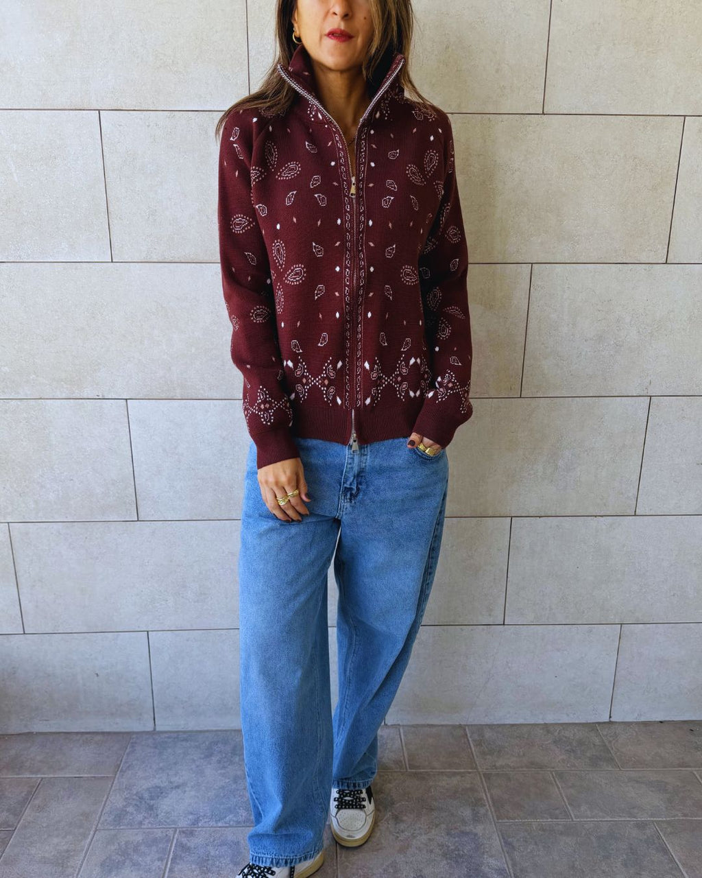 Chocolate Brown Bandana Double Zip Up