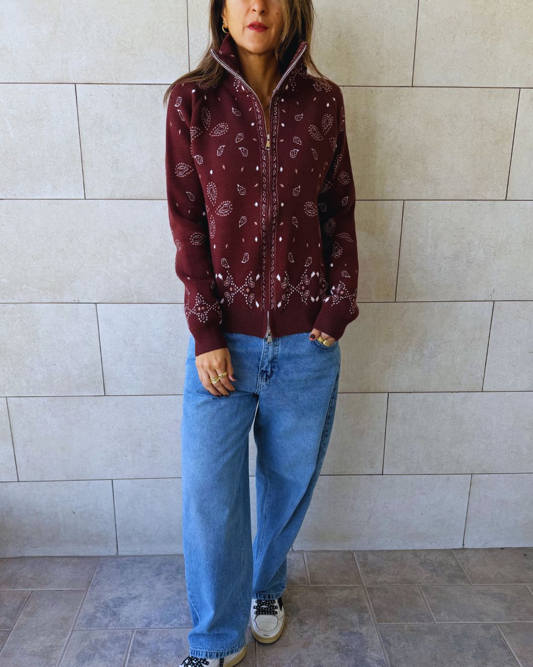 Chocolate Brown Bandana Double Zip Up