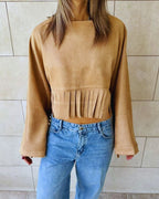 Beige Fringe Me Up Suede Longsleeve