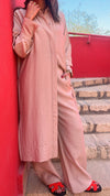 Beige Longline Shirt Set