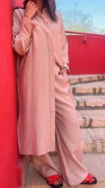 Beige Longline Shirt Set