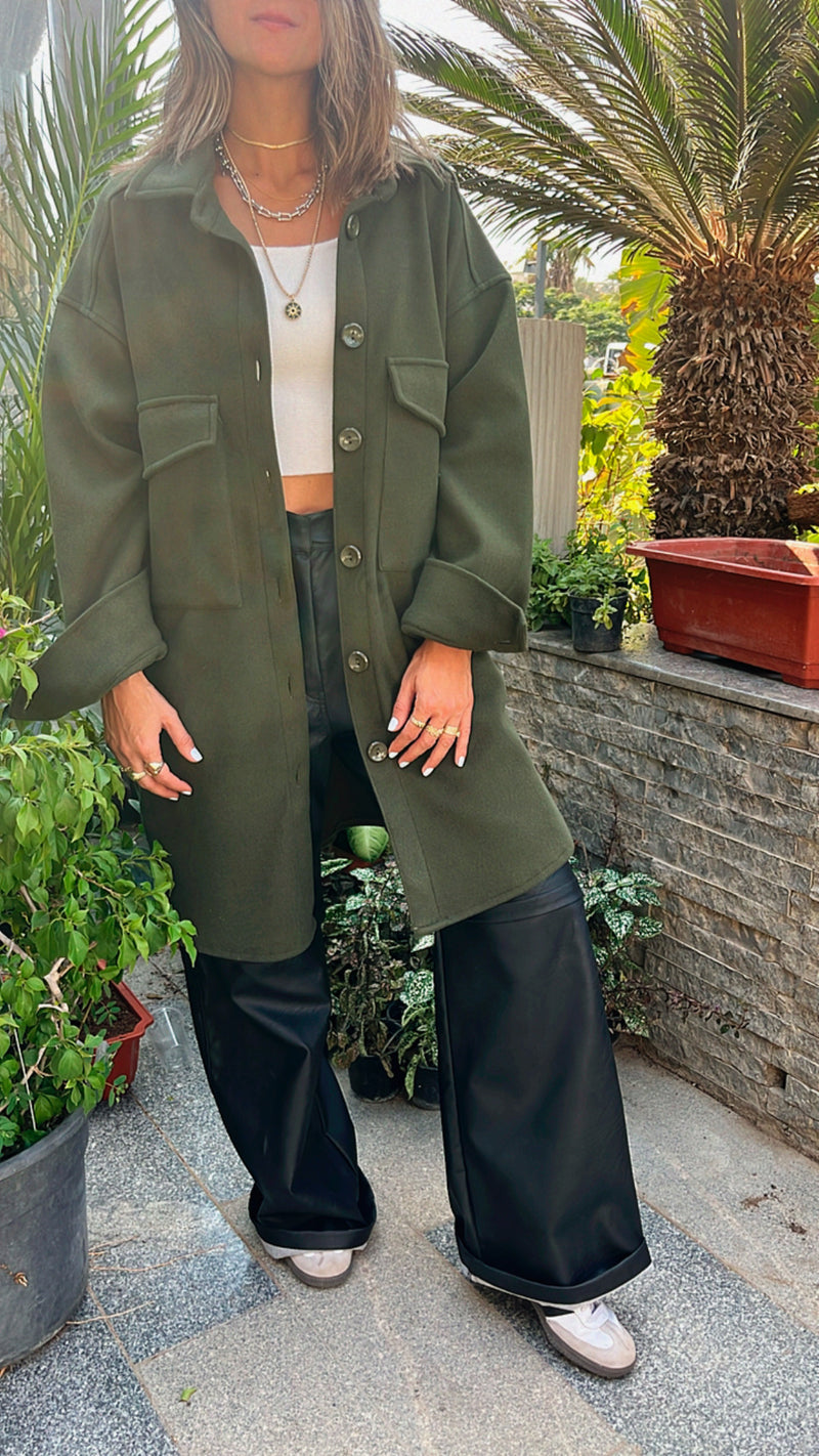 Olive Longline Button Shacket