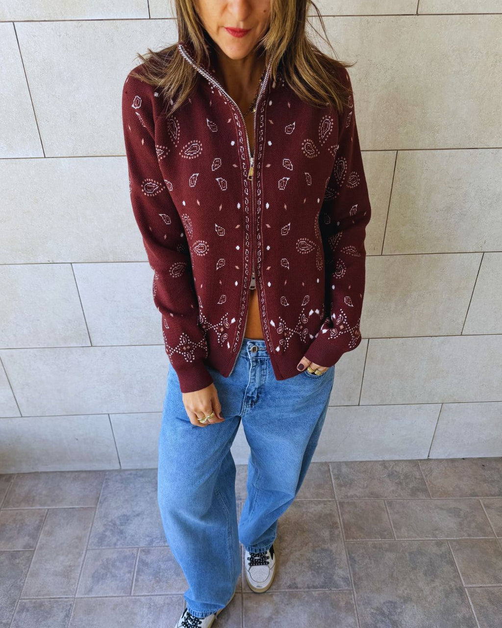 Chocolate Brown Bandana Double Zip Up