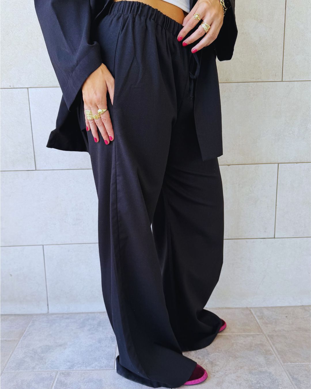 Black Sloane Rope Linen Blend Pants