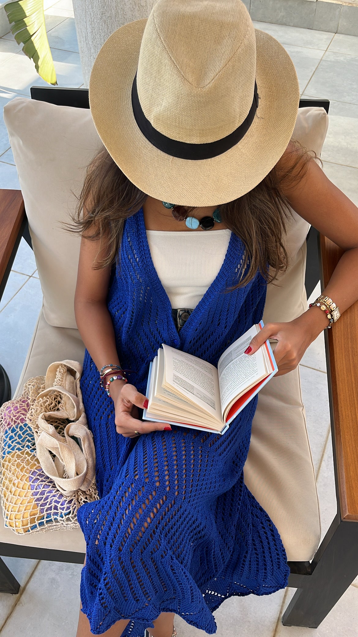 Blue Crochet Longline Vest