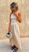 Beige Asymmetric Drop Waist Dress