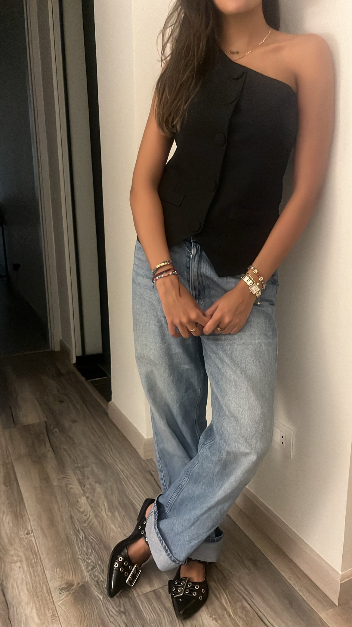 Black Business Girl One Shoulder Vest