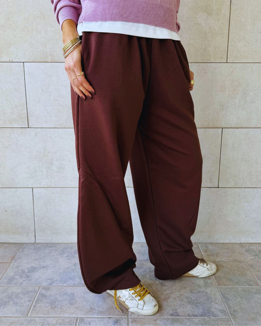 Brown Signature Balloon leg sweatpants