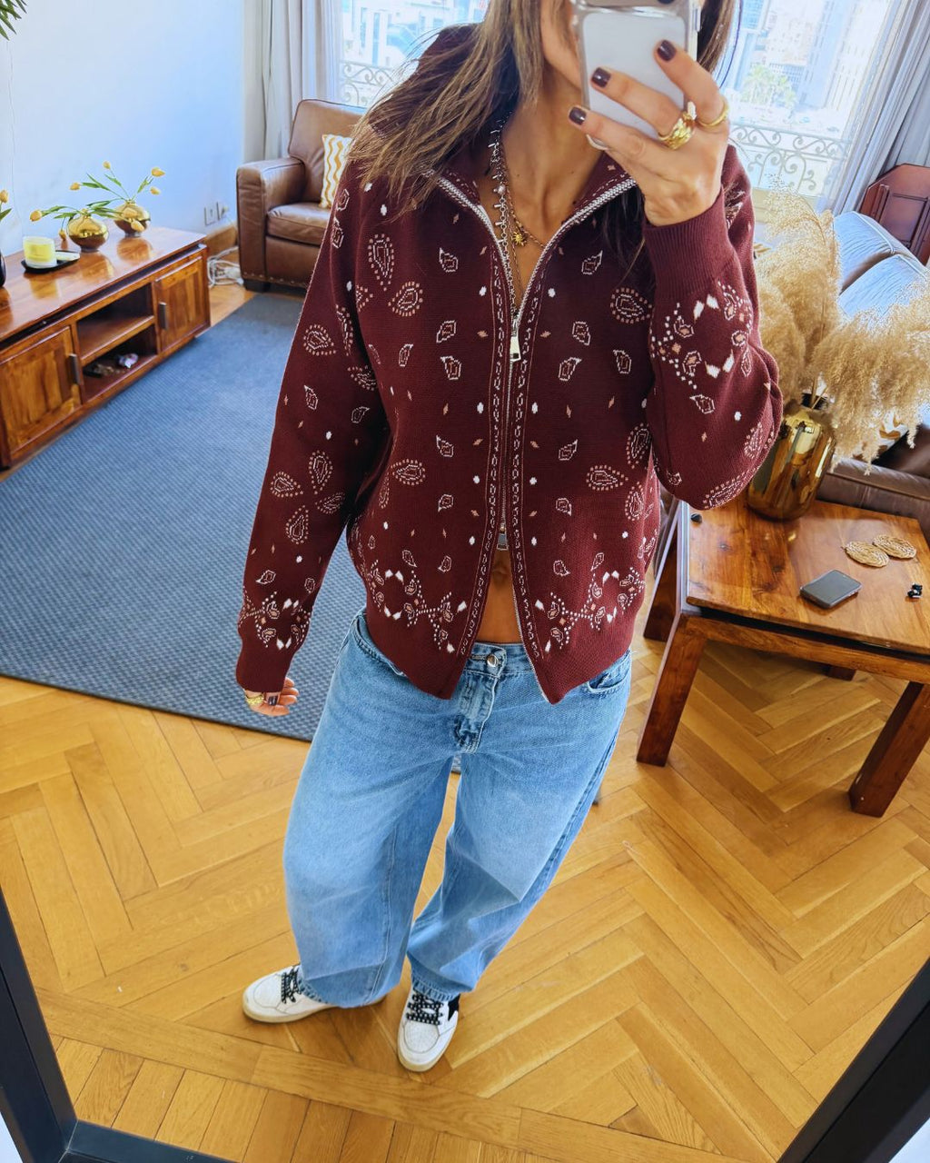 Chocolate Brown Bandana Double Zip Up