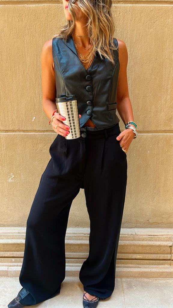 Black Leather Trim Pants